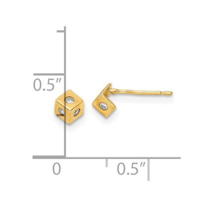 14K Yellow Gold Polished Cz Cube Post Earrings