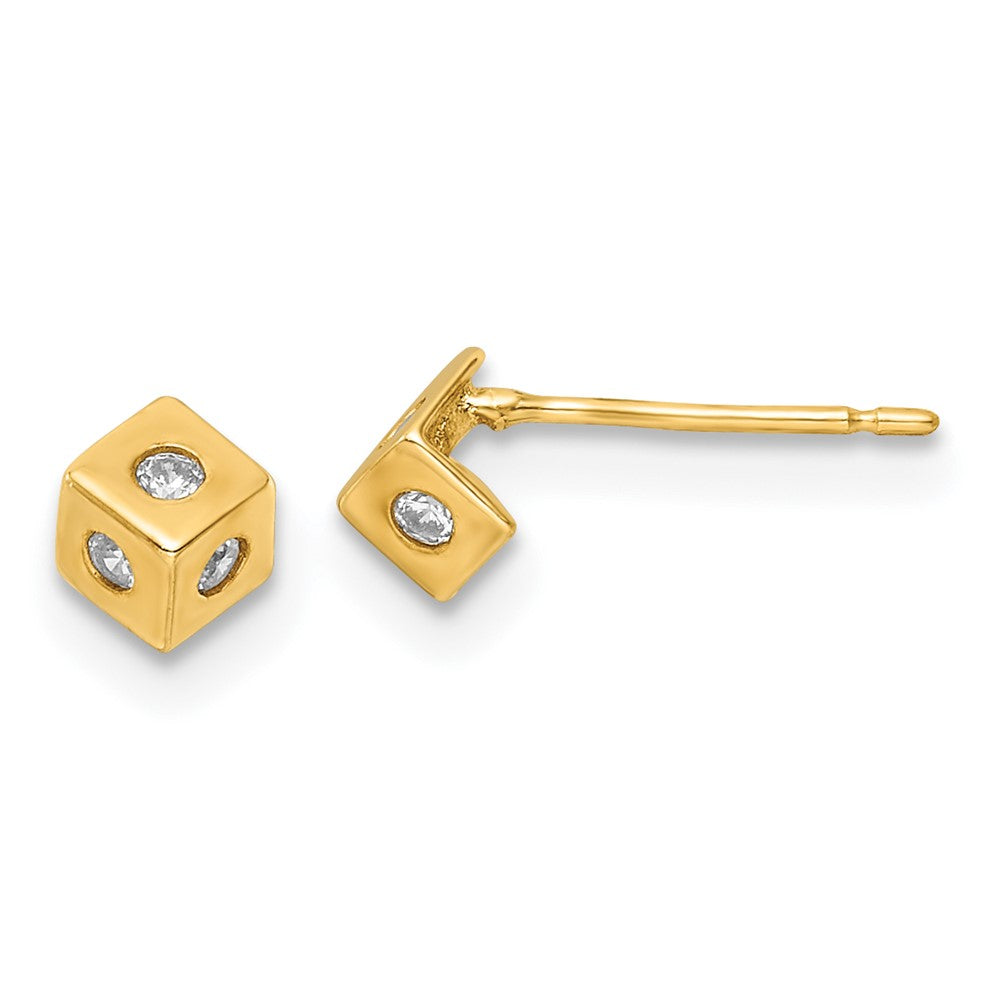 14K Yellow Gold Polished Cz Cube Post Earrings
