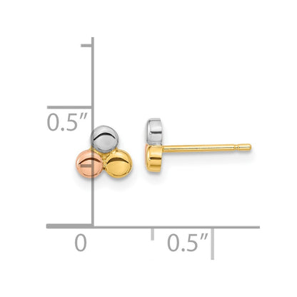 14K Tri Color Circle Post Earrings