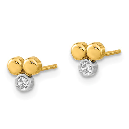 14K Yellow & Rhodium White Polished Cz Three Circle Post Earrings