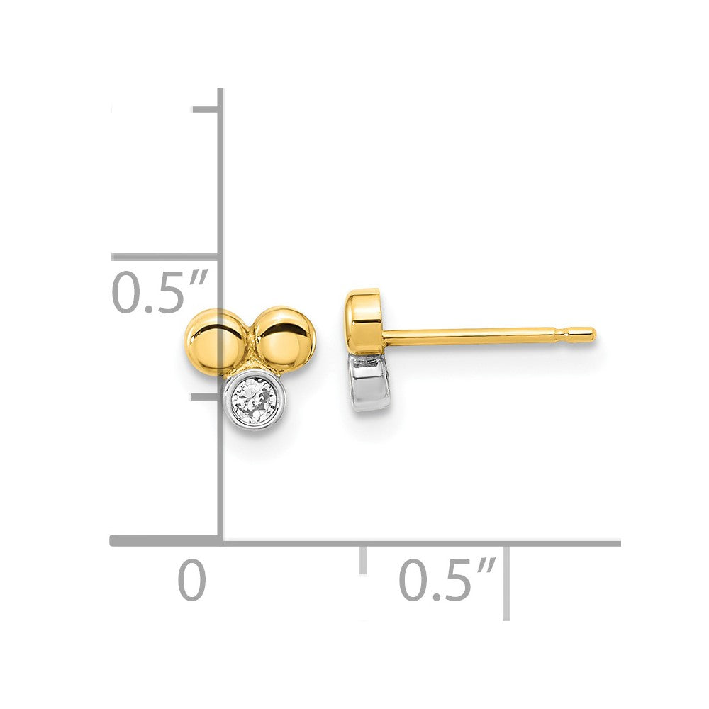 14K Yellow & Rhodium White Polished Cz Three Circle Post Earrings