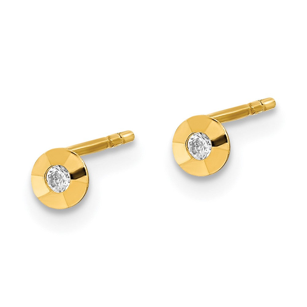 14K Yellow Gold Polished Cz Round Post Earrings