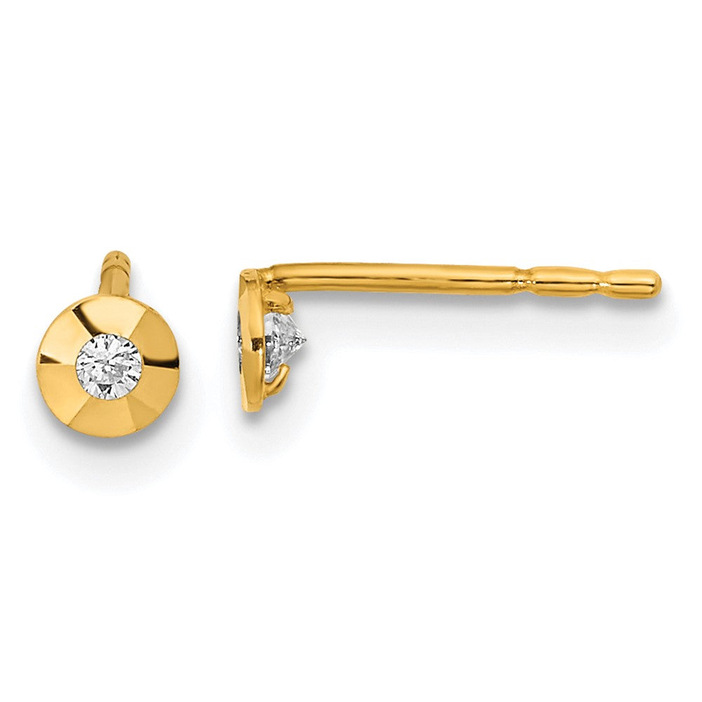 14K Yellow Gold Polished Cz Round Post Earrings