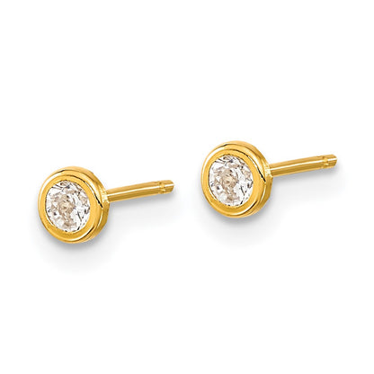 14K Yellow Gold Polished Circle Bezel Cz Post Earrings