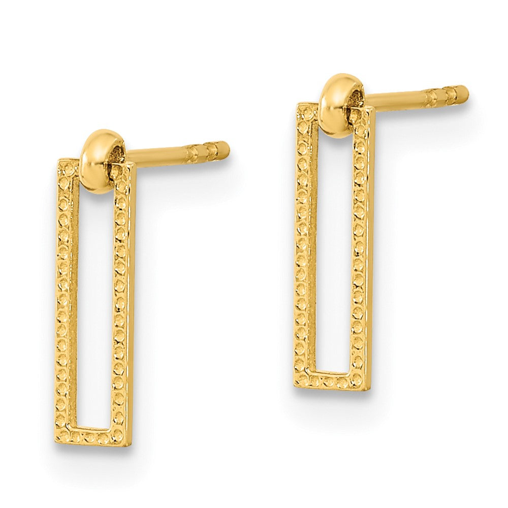 14K Yellow Gold Polished Open Rectangle Dangle Post Earrings