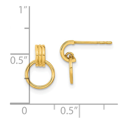 14K Yellow Gold Polished Dangle Circle Post Earrings