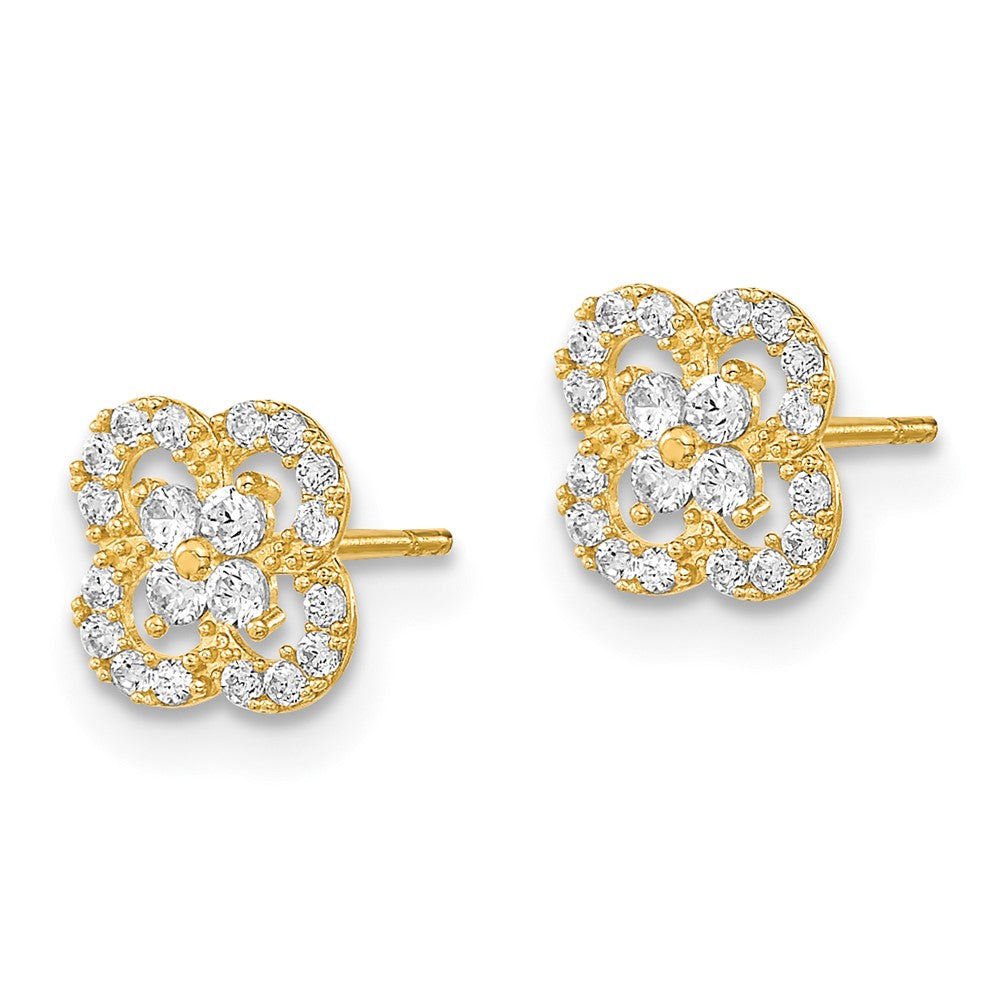 14K Yellow Gold Polished Flower Cz Post Earrings