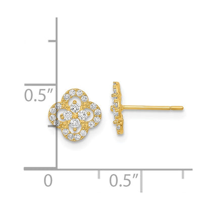 14K Yellow Gold Polished Flower Cz Post Earrings