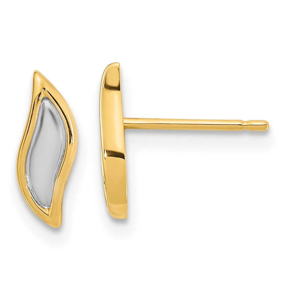 14K Yellow & Rhodium Gold White Teardrop Post Earrings