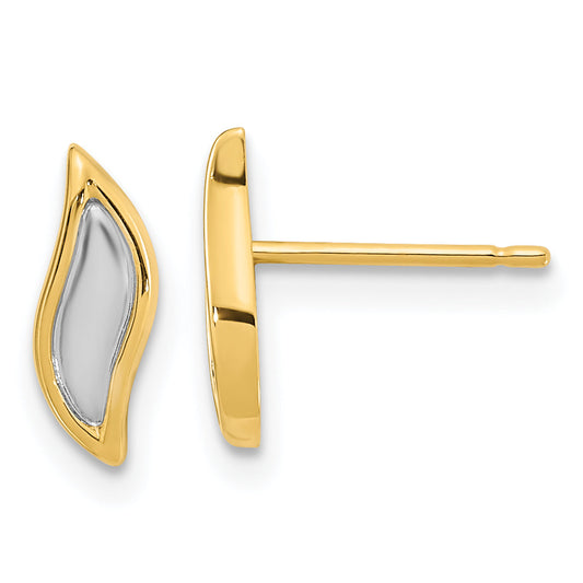14K Yellow & Rhodium Gold White Teardrop Post Earrings