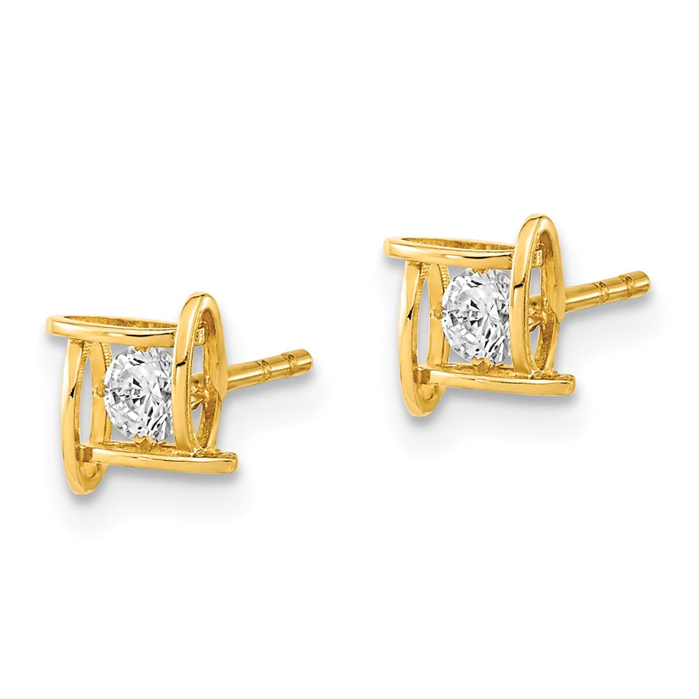 14K Yellow Gold Polished Cz Square Design Post Earrings