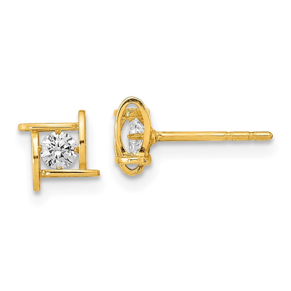 14K Yellow Gold Polished Cz Square Design Post Earrings