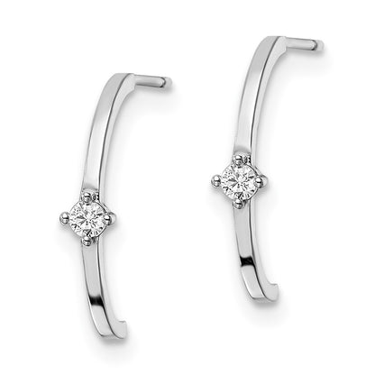 14K White Gold Cz J Hoop Post Earrings