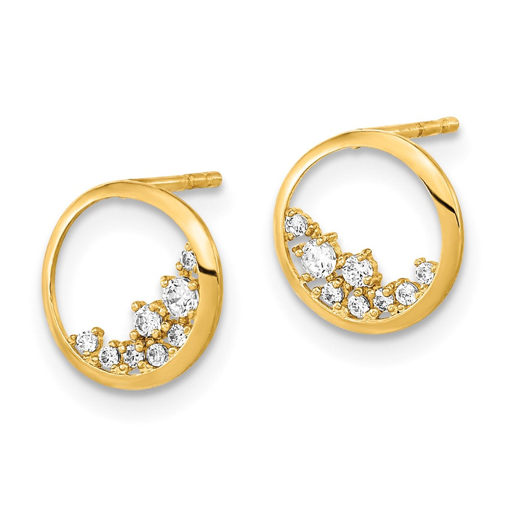 14K Yellow Gold Polished Open Circle Cz Post Earrings