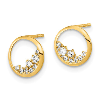 14K Yellow Gold Polished Open Circle Cz Post Earrings