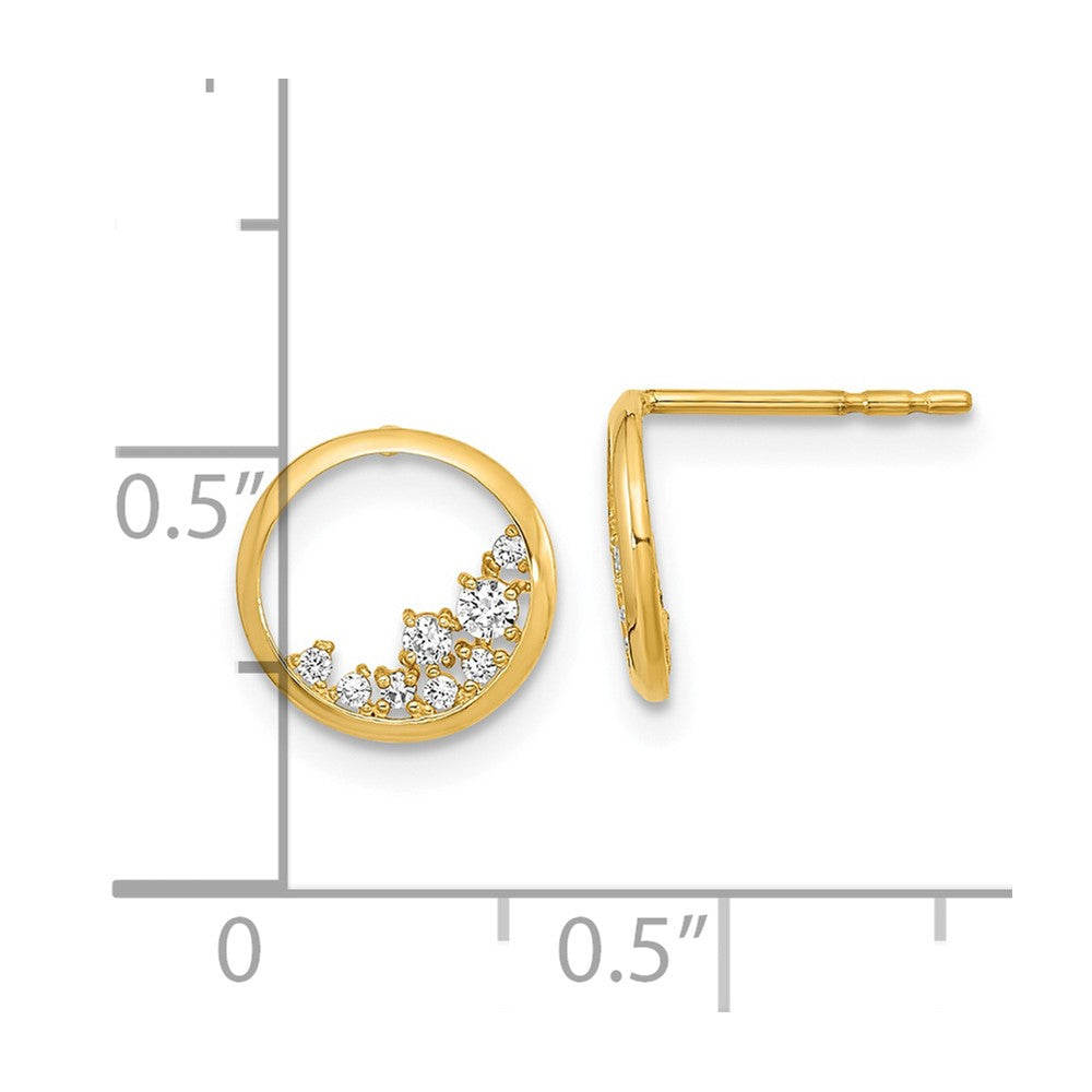 14K Yellow Gold Polished Open Circle Cz Post Earrings