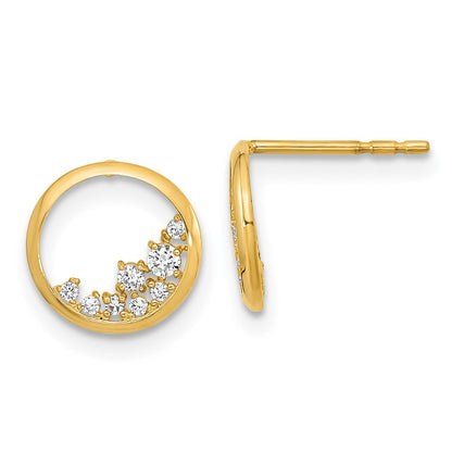 14K Yellow Gold Polished Open Circle Cz Post Earrings
