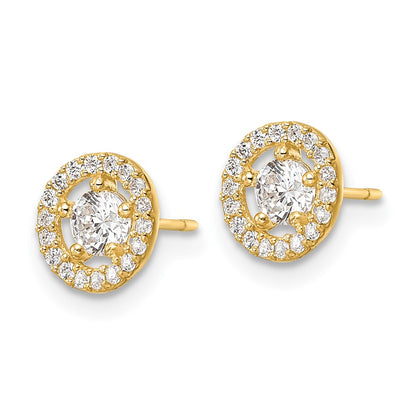 14K Yellow Gold Cz Halo Stud Earrings