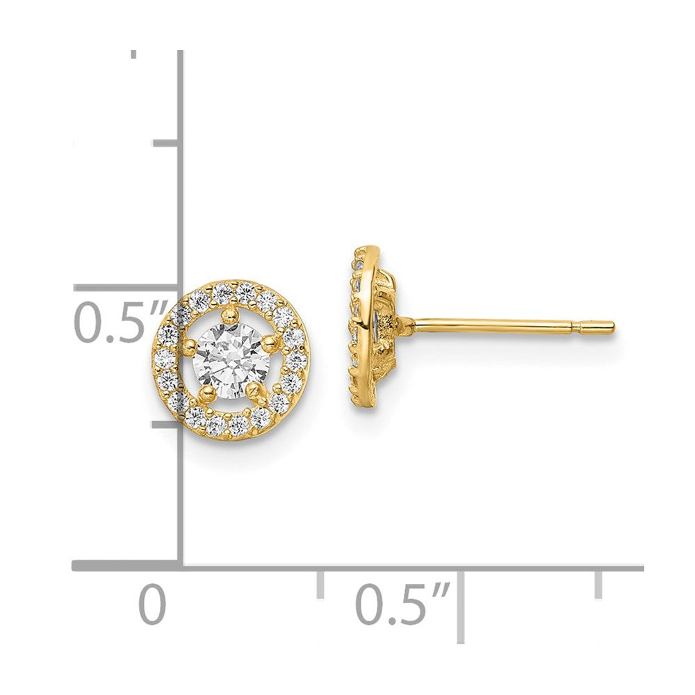 14K Yellow Gold Cz Halo Stud Earrings