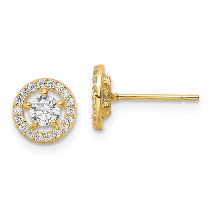 14K Yellow Gold Cz Halo Stud Earrings