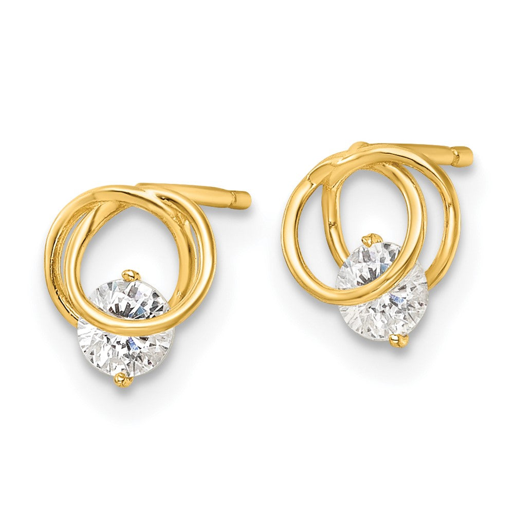 14K Yellow Gold Polished Cz Circles Post Earrings