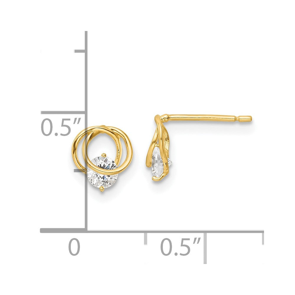 14K Yellow Gold Polished Cz Circles Post Earrings