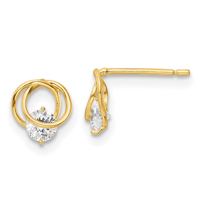 14K Yellow Gold Polished Cz Circles Post Earrings
