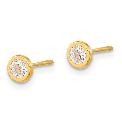 14K Yellow Gold Polished Circle Bezel With Cz Post Earrings