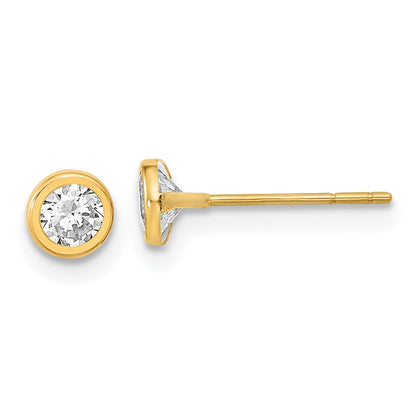 14K Yellow Gold Polished Circle Bezel With Cz Post Earrings