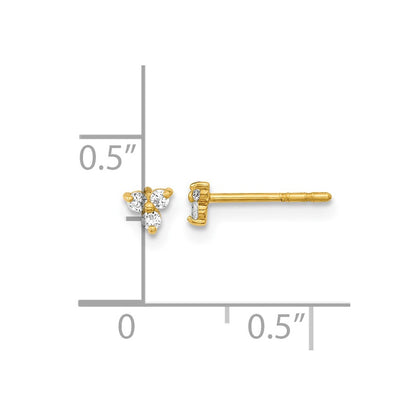 14K Yellow Gold Polished Cz Triangle Post Earrings