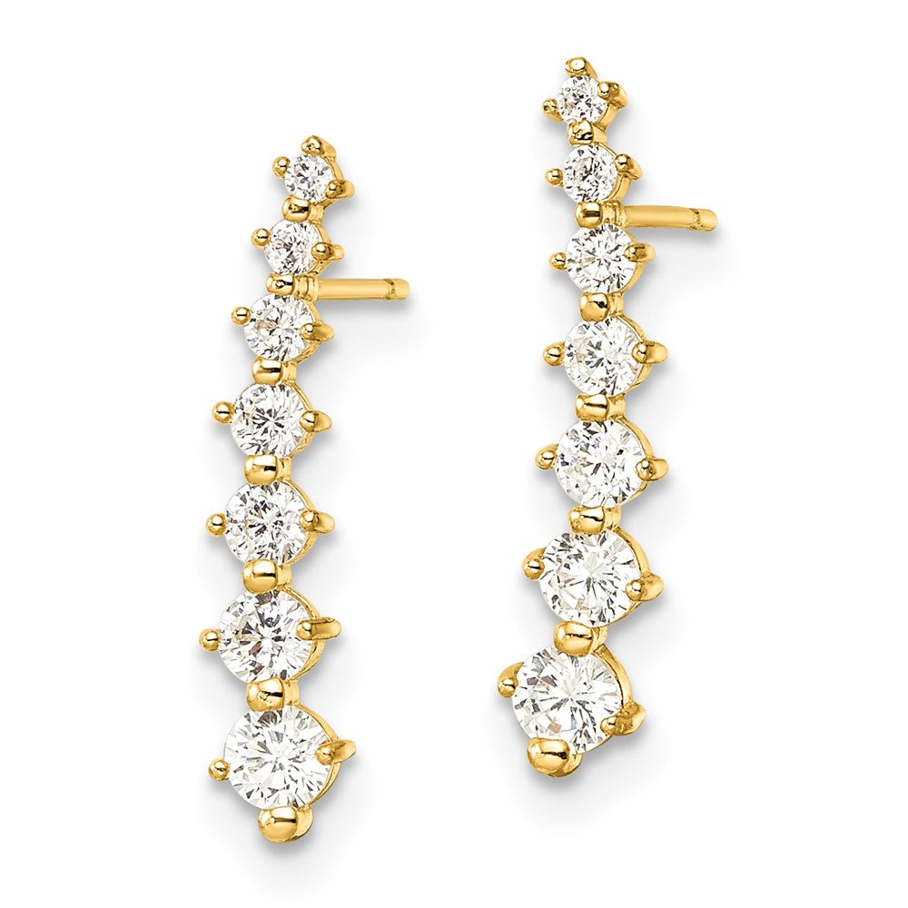 14K Yellow Gold Polished White Cz Post Earrings