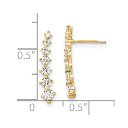 14K Yellow Gold Polished White Cz Post Earrings
