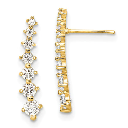 14K Yellow Gold Polished White Cz Post Earrings