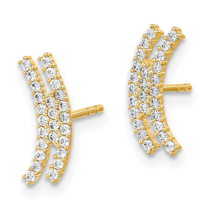 14K Yellow Gold Polished Curved Bar Cz Post Earrings