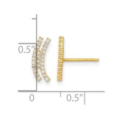 14K Yellow Gold Polished Curved Bar Cz Post Earrings
