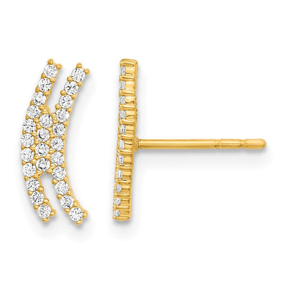 14K Yellow Gold Polished Curved Bar Cz Post Earrings