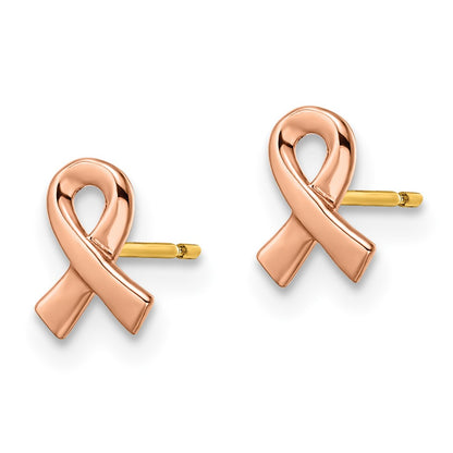 14K Two Tone Rose & Yellow Post Awareness Ribbon Gold Earrings