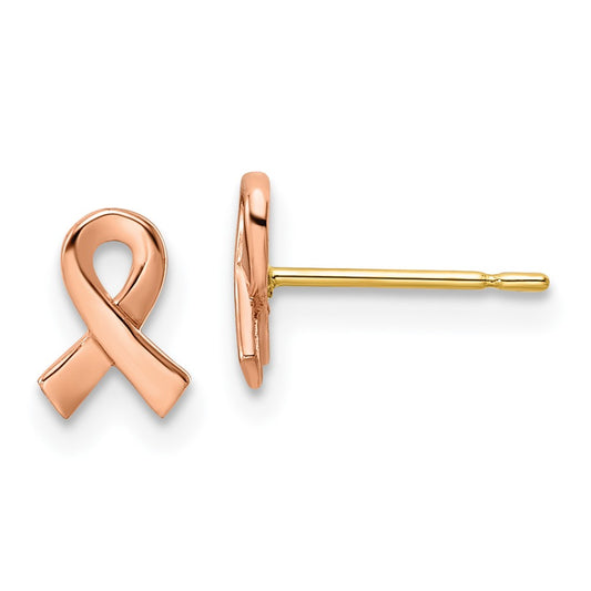 14K Two Tone Rose & Yellow Post Awareness Ribbon Gold Earrings