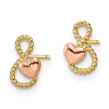 14K Two Tone Heart Post Earrings