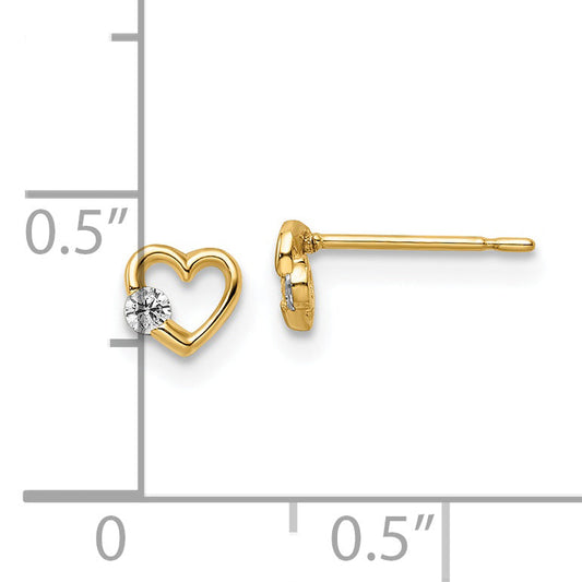 14K Yellow Gold Cz Heart Post Earrings