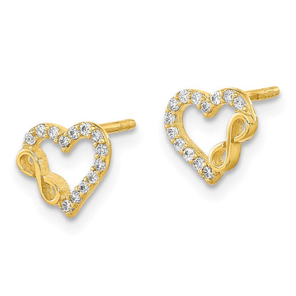 14K Yellow Gold Polished Cut Out Heart And Infinity Sign Cz Post Earrings