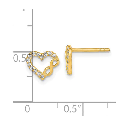 14K Yellow Gold Polished Cut Out Heart And Infinity Sign Cz Post Earrings