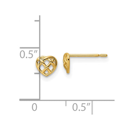 14K Yellow Gold Heart Post Earrings