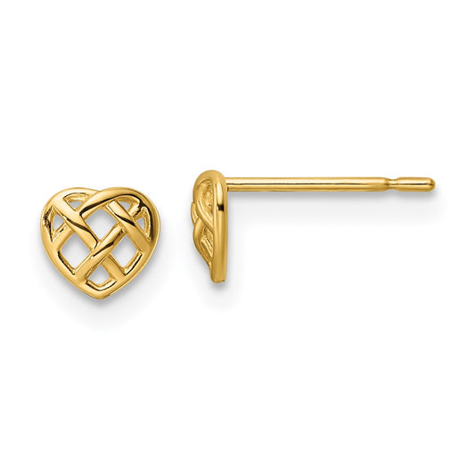 14K Yellow Gold Heart Post Earrings
