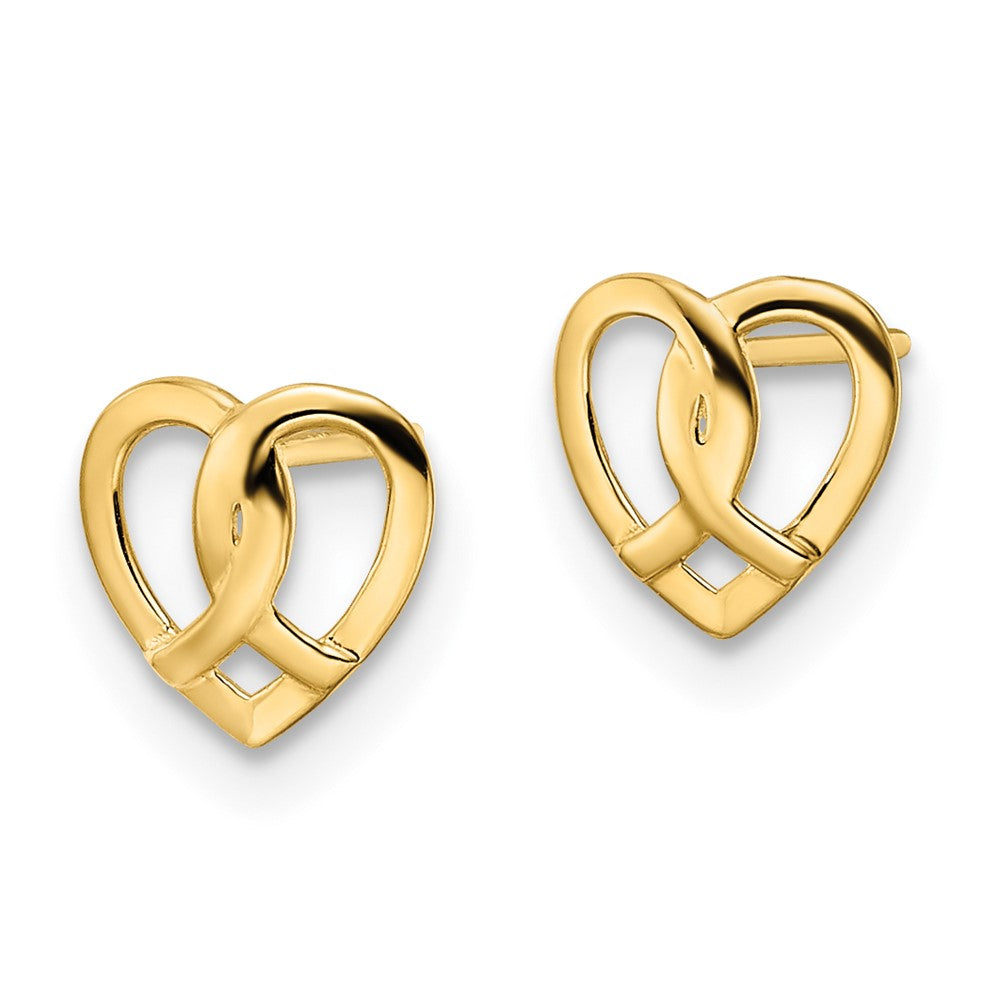 14K Yellow Gold Heart Post Earrings