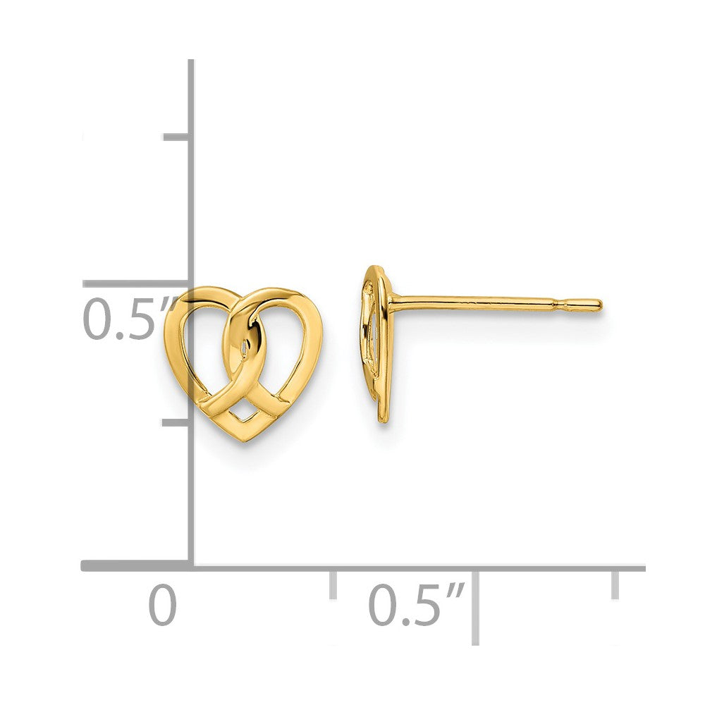 14K Yellow Gold Heart Post Earrings