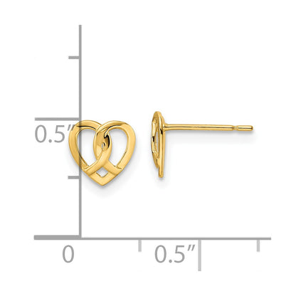 14K Yellow Gold Heart Post Earrings