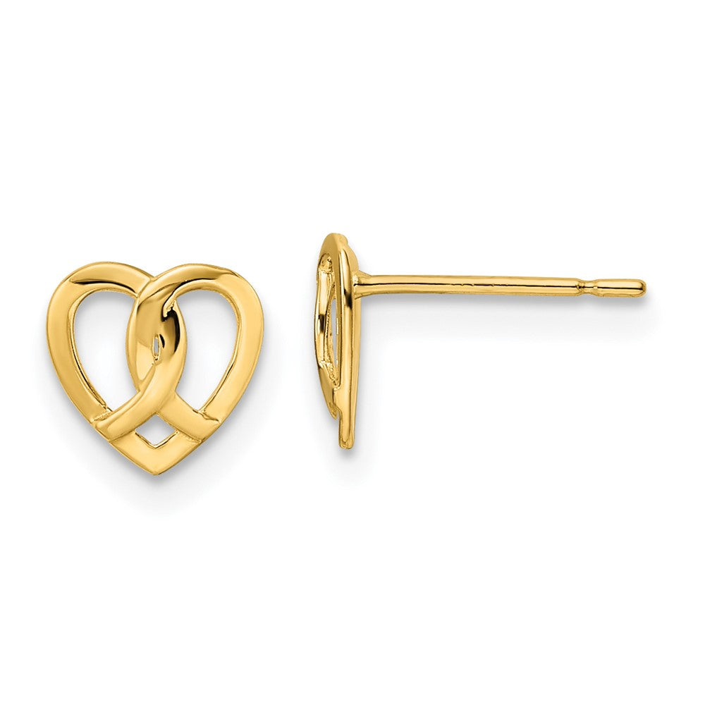 14K Yellow Gold Heart Post Earrings