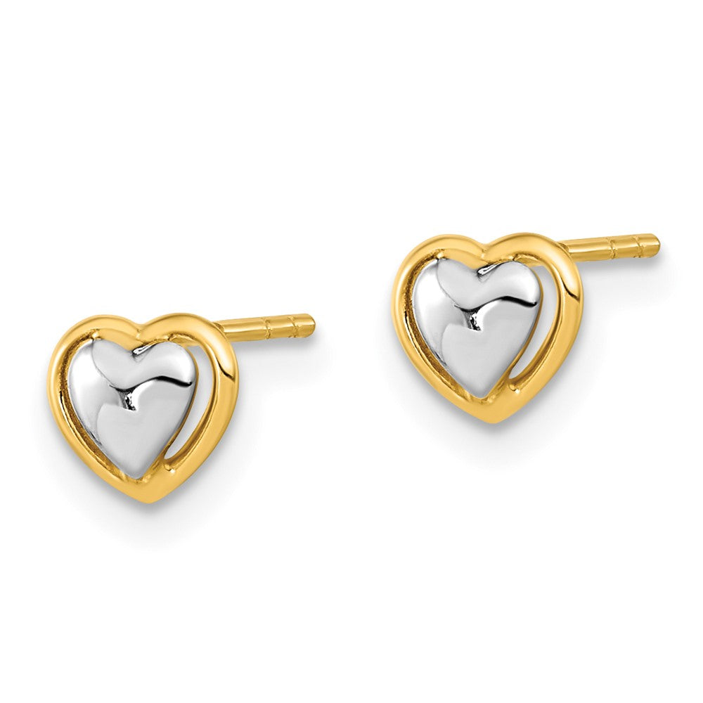 14K Yellow & Rhodium 14Ky White Heart Post Earrings