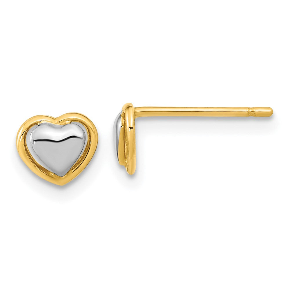14K Yellow & Rhodium 14Ky White Heart Post Earrings